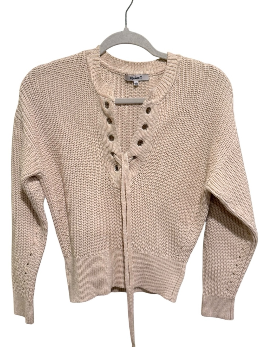 NWOT Madewell Waffle Knit Lace-Up Sweater - Ivory - Size Small